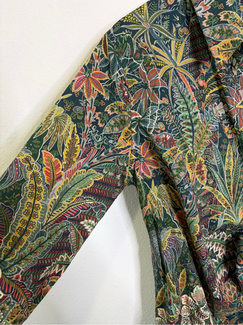 Onia Liberty Print Fabric Cotton Wrap top Green Navy Botanical Blouse M tunic - Picture 8 of 12